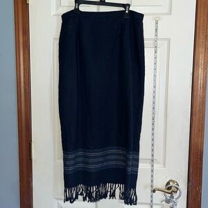 VTG-requirements petite-8-small-Navy Blue-wool blend-fringe,southwest,maxi skirt